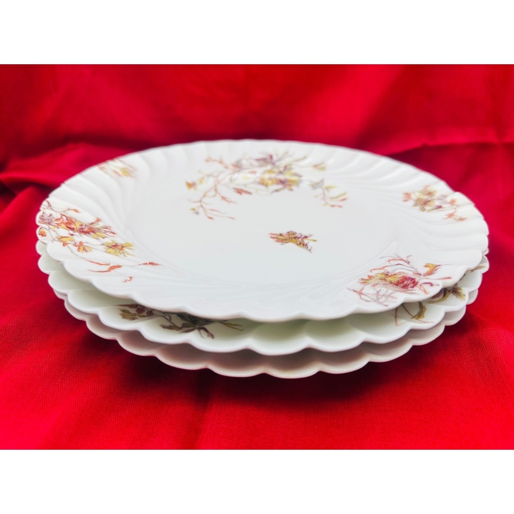 Haviland Limoges Maple & Co London Dinner Plates Scalloped Floral Set of 3 D10"